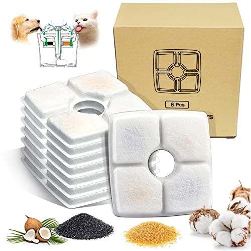 Trinkbrunnen Filter Eckig 8 Stück Katzenbrunnen Filter | Größe: 12,5x12,5x3,5cm | Trinkbrunnen-Filter für Hund & Katze. Aktivkohlefilter für frisches Haustierwasser