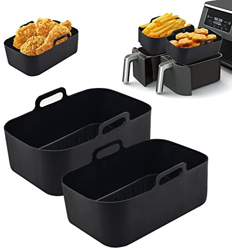 Pipihome Air Fryer Liners, 2 Pack Silicone Air Fryer Liner for Ninja Air Fryer Dual AF400UK AF300UK Accessories, Reusable Silicone Trays Pot Basket for Oven, Microwave, 7.6L