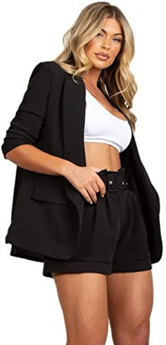Crazy Girls Womens Ruched Sleeve Blazer, Black, M (UK 10)