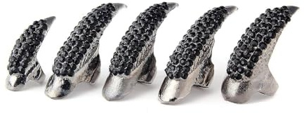 Anillo de dedo de garra de garra de cristal transparente de uñas postizas punk (negro)