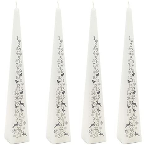 Pack Of 4 Large Traditional Countdown To Christmas Pyramid Advent Candle | White & Silver Advent Candle With Numbers