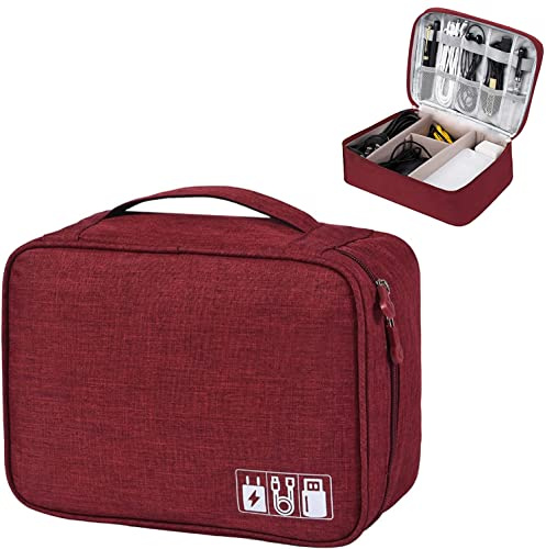LTLSZRN Organizador Cables Viaje, Bolsa organizadora Cables, Bolsa organizadora de Accesorios electrónicos, Bolsa Cables Organizador, Bolsa para Cargadores, Bolsa para Cables y Cargadores(Rojo)