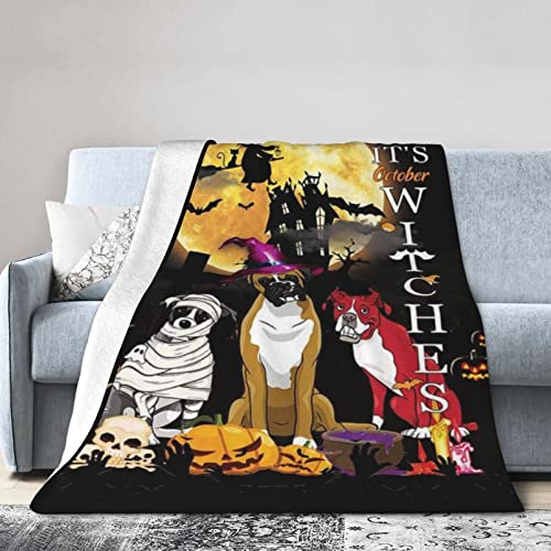 Flanell-Fleece-Decke, 203,2 x 152,4 cm, Boxer, Hund, Halloween, Süßes oder Saures, Halloween, Hundesofa, Überwurfdecke, hochwertige, ultraweiche Reise-Winterdecken für Damen, halten warm