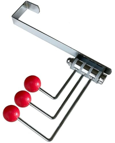 Türhaken zum Einhängen Klappbar aus Metall und Holzkugeln Türgarderobe mit 3 Haken für Badezimmer Dusche Schlafzimmer Aufhängen Tasche Frauen Haar Ring Kinder Hüte Handtuch(3-hook, Red)