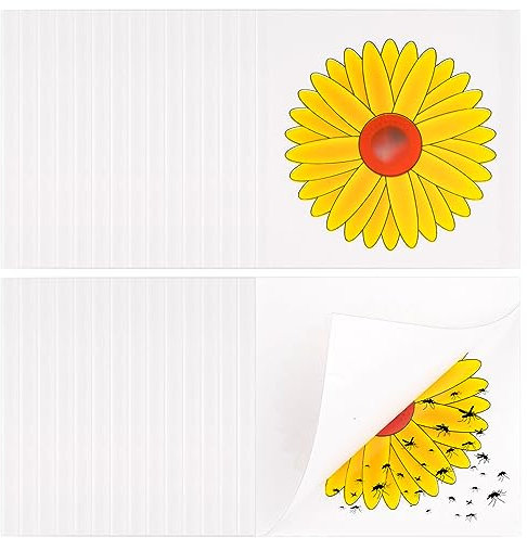 30 Pièces Mouches Piège Autocollant de Fenêtre, 9.5x9.5cm Piège à Insectes pour Fenêtre, Non Toxique et Inodore Attrape Mouches Anti Mouche Fleur, pour Les Insectes Nuisibles