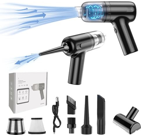 MOMOTOU 5 in 1 Mini Handstaubsauger 11000PA Bürstenloser Motor Multifunktionale Wiederaufladbarer Kabelloser Tragbarer Autostaubsauger für den Auto,Haus,Tierhaare (Schwarz)