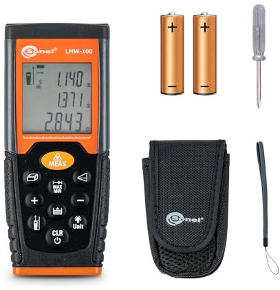 SONEL Professionelles Lasermessgerät LMW-100, Schutz IP 54, Bereich 0,05...100 m / 0,16...328 ft, LCD-Display, Berechnung der Fläche, Volumen