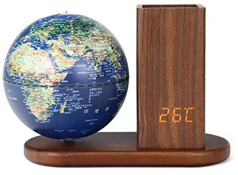 SYALEO Mappamondo Mini mappamondo da 13 cm/5'' con Orologio elettronico e portapenne Globo Illuminato con Luce Notturna Globo Luminoso Ricaricabile, Interruttore tattile World Globe