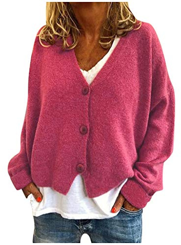 Strickjacke Damen V Ausschnitt Cardigan Elegant Einfarbig Kurz Strickmantel Pullover GroßE GrößEn Wintermantel Grobstrickjacke Herbst Winter Strickpullover Jacke mit Knopf