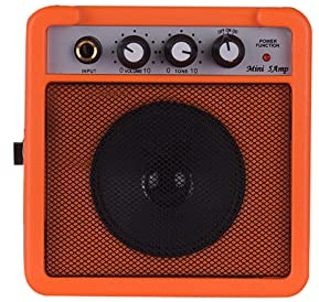 HUIOP 5 W mini gitarrförstärkare högtalare med 3,5 mm och 6,35 mm ingångar 1/4 tums utgång kompatibel med overdrive volymtonjustering