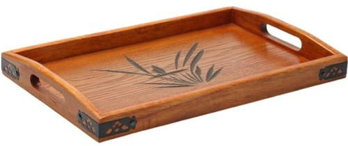 Tsffae Plateau De Service en Bois pour Boissons, Thé, Service À Thé Japonais en Bois, Plateau De Service pour Le Thé du Petit Déjeuner avec Poignée