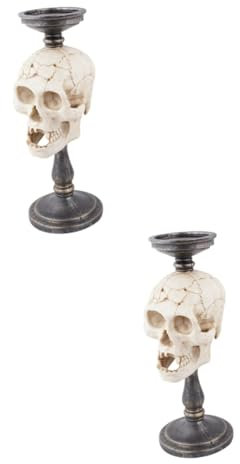Garneck 2 STK Schädel Kerzenhalter Halloween kerzenhalter Halloween kerzenständer menschliches Schädelmodell -Party-Requisiten Kandelaber -Kerzenhalter aus Harz