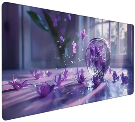 BEIJUYHU Mauspad XXL, Gaming Mauspad 700x300x3 mm, Großes Mauspad mit Genähten Kanten, rutschfeste Desk Mat, Verlängertes großes Mauspad Schreibtischauflage für Büro und Zuhause Lila Blume 9 - H