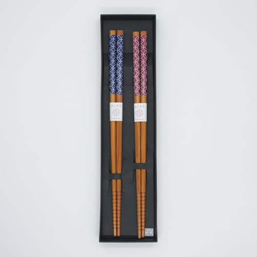 Tanaka Hashi 2 Pairs of Reusable Bamboo Chopsticks 8.8 inches Made in Japan (Shippo Pattern)