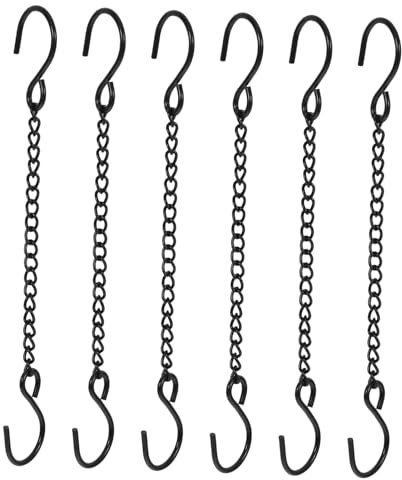 EXHUMKY Door Sign Hanging Chain with S-Hooks, 6pcs Small Black Metal Chains, 10cm Center Links for Outdoor Hanging, Bird Feeders, Planters, and Decorative Signs
