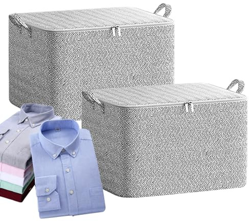 Confezione da 2 sacchetti pieghevoli con cerniera e maniglia, salvaspazio, impilabili, contenitori per lo spostamento, per vestiti, biancheria da letto, coperte, cuscini, trapunte, valigie (30 L)