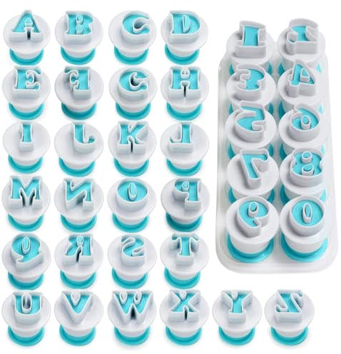 Fondant Letter Cutters – 36Pcs Alphabet Cookie Cutters, Uppercase Letter & Number Stamps, Baking Mold for Cake Decorating, Icing Embossing Tools for Wedding, Birthday, Christmas, Baby Shower
