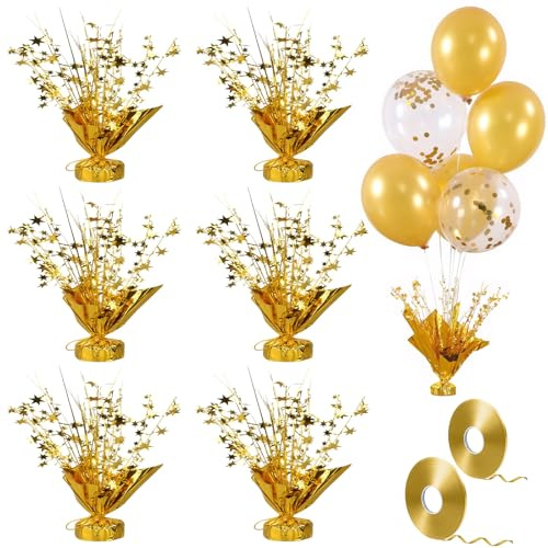 6 Pack Golden Star Foil Spray Centerpiece Table Decoration Metallic Foil Spray Centerpiece Metallic Plastic Centerpiece Gold Star Table Decorations Spray Centerpieces for Party Anniversary Home