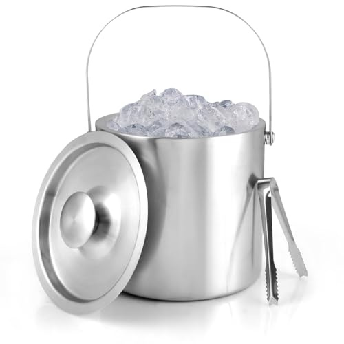 MUXHEL Cubitera de 3 l, cubitera con tapa, cubo de hielo de acero inoxidable, cubo de hielo con tapa, recipiente para hielo, ideal para enfriar cerveza, champán, vino y fruta
