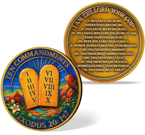 BraveBloom Ten Commandments Challenge Coin - I Am The Lord Your God Medallion with Exodus 20:17 Verse - Christian Faith Token - Religious Commemorative Gift for Men and Women