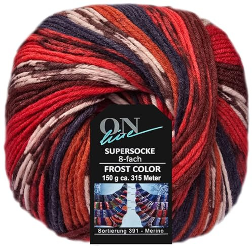 Online Garne Sockenwolle 8-fädig Supersocke Merino Color | Dicke Strumpfwolle mit Farbverlauf zum Stricken und Häkeln | Sockengarn 8-fach, trocknergeeignet (3209)