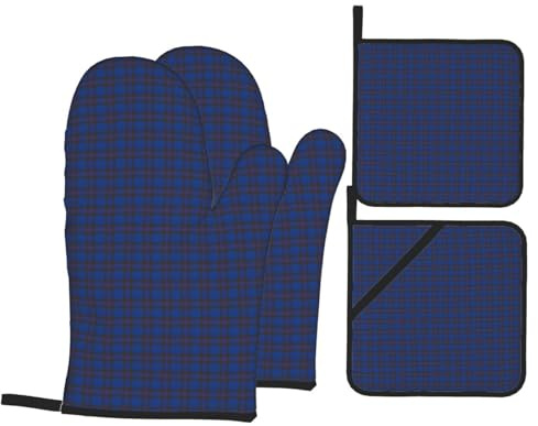 Ensemble de 4 maniques et maniques Elliot Modern Original en Tartan écossais, en Coton résistant à la Chaleur pour la Cuisson, Le Barbecue et la Cuisine