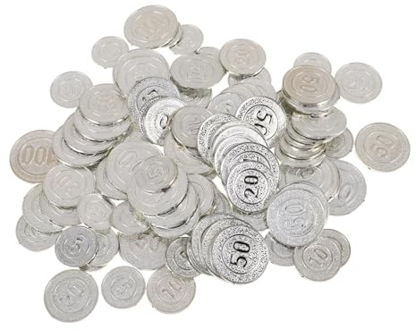 Milisten 1000pièces Jeu de Rôle Pirate de Monnaie Factice Jetons Plastique Argenté pour Chasse Trésor Décorations de Fête et Cadeaux Anniversaire