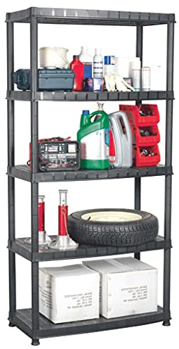 Mokuyary Lagerregal 5-Tier Schwarz 85x40x185 cm Kunststoff Kellerregal Lagerregal, Regal Werkstattregal für Wohnzimmer, Schlafzimmer, Küche