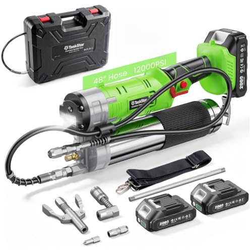 TaskStar 12000PSI Engrasadora Batería, 2 en 1, 2 baterías, Manguera de 1.2m