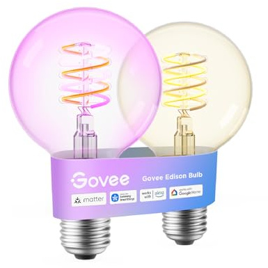 Govee Smart Edison glödlampa E27, RGBWW vintage LED-lampa G80, kompatibel med Matter, Google Assistant, dimbar med COB-ljuslist, 16 miljoner gör-det-själv-färger, för restaurang och vardagsrum, 2