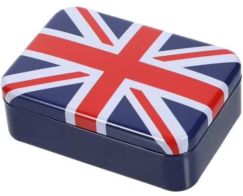 HEMOTON Uk Flag Tinplate Cookie Tin with Lid, Compact Rectangular Storage Box for Holiday Sweets and Craft Supplies, Easy to Carry (9.5X6.5X3.5Cm)