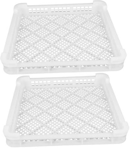 Healvian 2 Pezzi Vassoio e Cestello a Rete in Plastica Congelatore Bianco Struttura Impilabile per Conservazione Rapida di Frutti di Mare e Carne in Cucina Professionale