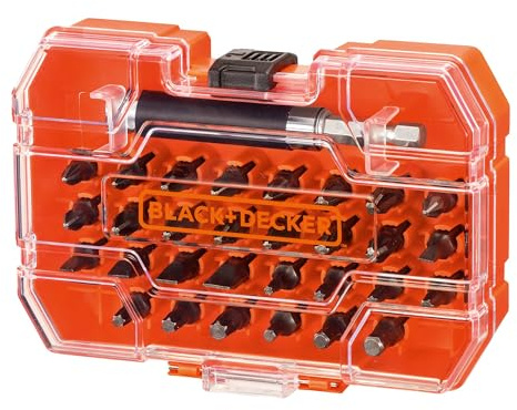 BLACK+DECKER A7228-XJ Kit de 31 Piezas para Atornillar, 30 Puntas de Destornillador de 25 mm, Porta Puntas Magnético, en Caja Portátil de Dimensiones 16.8 x 14 x 4 cm