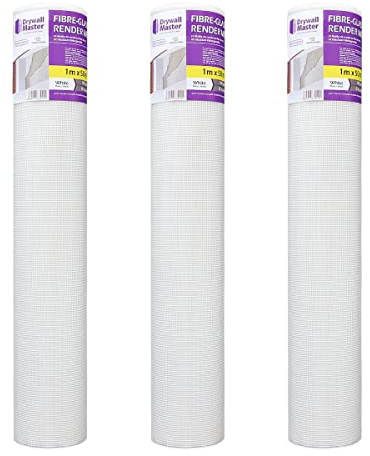 Drywall Master DM22415 x 3 Fibre Glass Plastering Render Mesh, White, Pack of 3