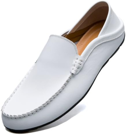 Unitysow Mocassins Homme Cuir Slip on Penny Loafers LéGèRes Confort Chaussures de Conduite Plat Chaussures de Décontractées,Blanc,EU 42