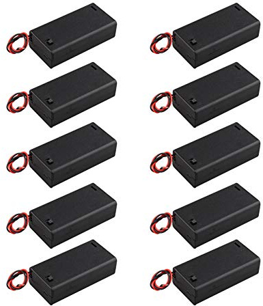 HALJIA – Lot de 10 boîtiers pour piles 3 V AA 2 x 1,5 V en plastique avec couvercle pour interrupteur marche/arrêt