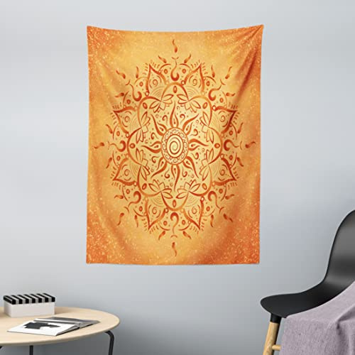 ABAKUHAUS Blatt Wandteppich,Orange Mandala aus Weiches Mikrofaser Stoff Waschbar ohne Verblassen Digitaldruck, 110 x 150 cm,Orange