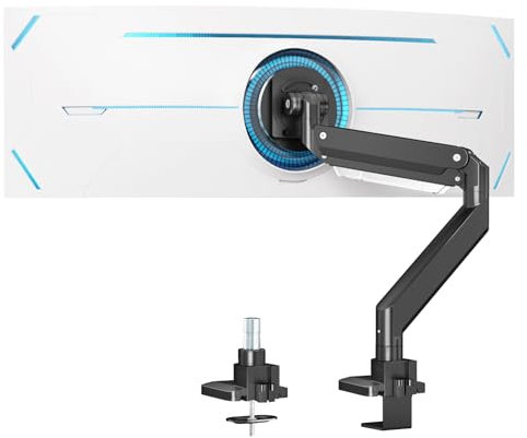 PUTORSEN Monitor Tischhalterung für 17-49 LED LCD Bildschirme- Schwere Ausführung Premium Aluminium Schwenkbare Neigbare Höhenverstellbar Einarm Monitorhalterung, VESA 75x75-100x100mm Wiegt 20 kg