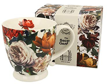 Duo Kollektion Secret Garden Becher 480 ml White Roses aus New Bone China Porzellan im Geschenkbox, klassischer Becher, Kaffee- und Teebecher