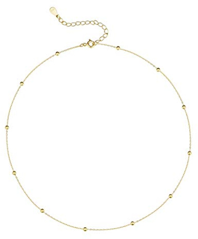 IMINI Minimalist Ball Bead Choker Sterling Silver Necklace for Women Teen Girls Satellite Beaded Adjustable Chain Layering Simple Chokers 18K Gold Plated