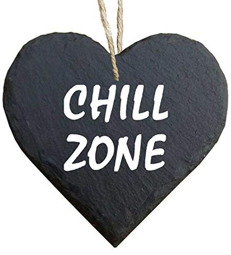 Homeyourself Herz Schieferherz Schiefer Schieferschild 10 x 10 cm Chill Zone schwarz Dekoschild Wandschild Schild Stein Chillzone