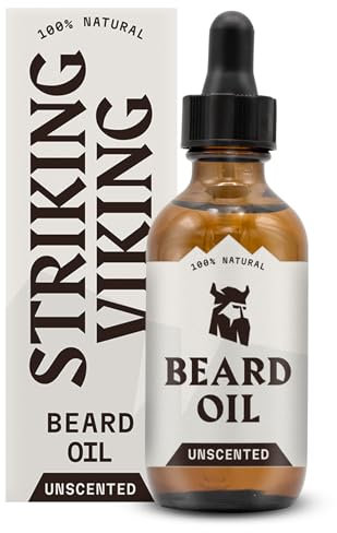 Striking Viking Beard Oil for Men - 60 ml, Unscented, Vegan - Beard Growth & Softening Oil with Jojoba & Argan - Fast-Absorbing Moisturiser for Sensitive Skin