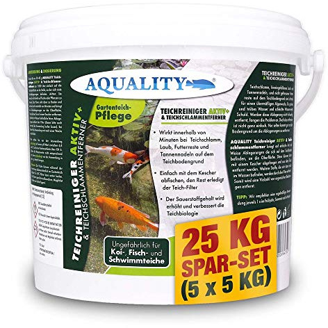 AQUALITY Teichreiniger & Teichschlammentferner (Wirkt innerhalb von Minuten - Teichschlamm, Laub, Futterreste und Tannennadeln), Inhalt:25 kg