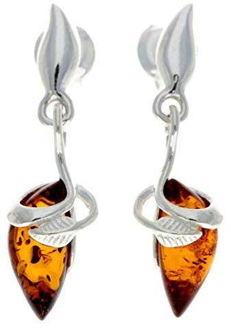 GL158 Boucles d'oreilles pendantes modernes en ambre naturelle de la Baltique et argent sterling 925, Argent sterling, Ambre