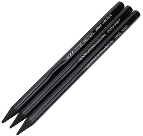 Hztyyier 3 uds lápices de dibujo carbón puro profesional duro medio suave set herramientas dibujo sin madera for artistas