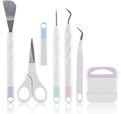 6 PCS Vinyl Weeding Tools Set, Spatula/Scissors with Cap/Piercing Tool/Weeder/Tweezers/Scraper Basic Weeding Tool Kit Stainless Steel Plotter Accessor