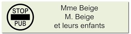 Targhetta incisa per nome cassetta postale STOP PUB autoadesiva, 10 x 2,5 cm, personalizzata da 1 a 3 righe, colore: Beige