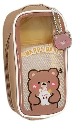 AONUOWE Kawaii Federmäppchen, ästhetisch, niedliches Federmäppchen für Mädchen, transparent, groß, Kawaii-Schulbedarf für Teenager-Mädchen (Braunbär)