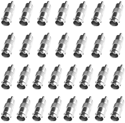 BNC to RCA Adapter 30 Pcs BNC Female Jack to RCA Male Plug Adapter Straight Connector Coaxial Coax RG6 Adapter for CCTV Security Camera Fanbalunke