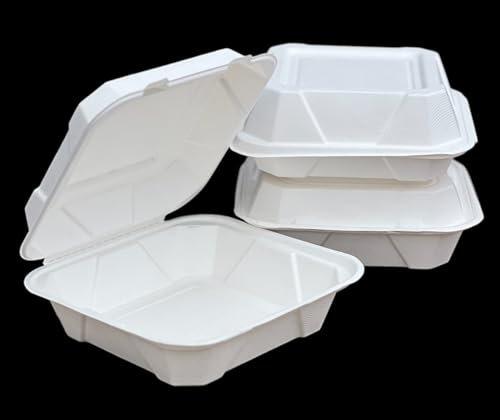 HOT BARGAINS Bagasse Meal Box 9 x 9 inch Square Container, Pack of 200, White, Biodegradable